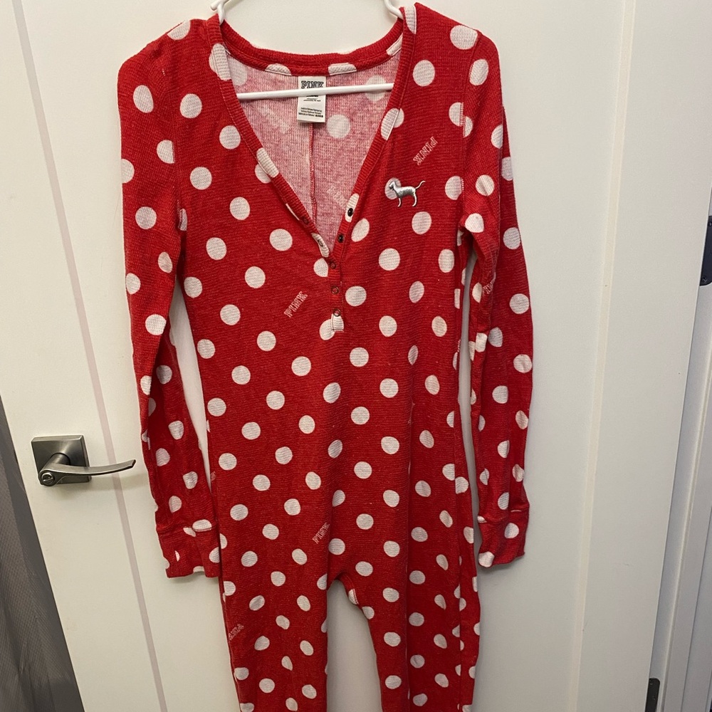 Victoria Secret Pink red and white Polka dot onesie Pajamas size M